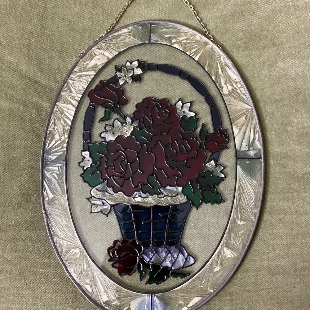 Stained Glass flowers in a basket Floral Art Piece. #13